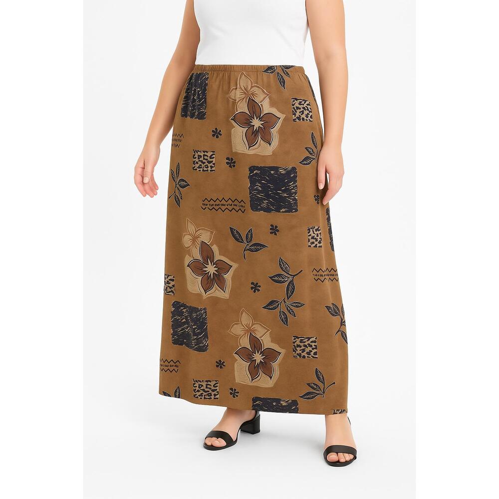 NWT JM Collection by Jennifer Moore Skirt Womens 16W Brown Blue Floral Maxi Boho